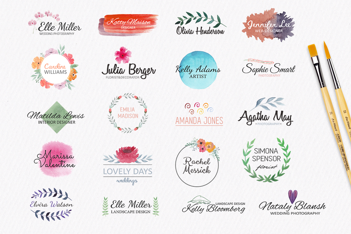 1160x772 Watercolor Logo Templates. 20 Premade Logos - Logo Watercolor