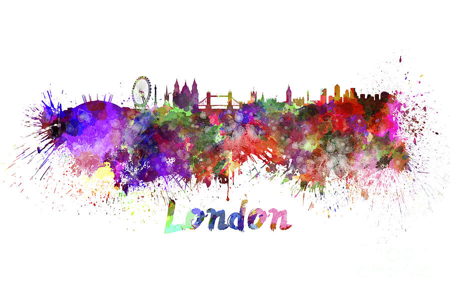 900x590 London Skyline In Watercolor Painting By Pablo Romero - London Skyline Watercolor