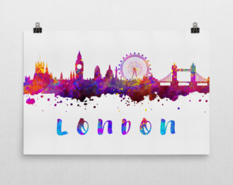 340x270 London Skyline Watercolor Art Print Wall Decor Etsy - London Skyline Watercolor