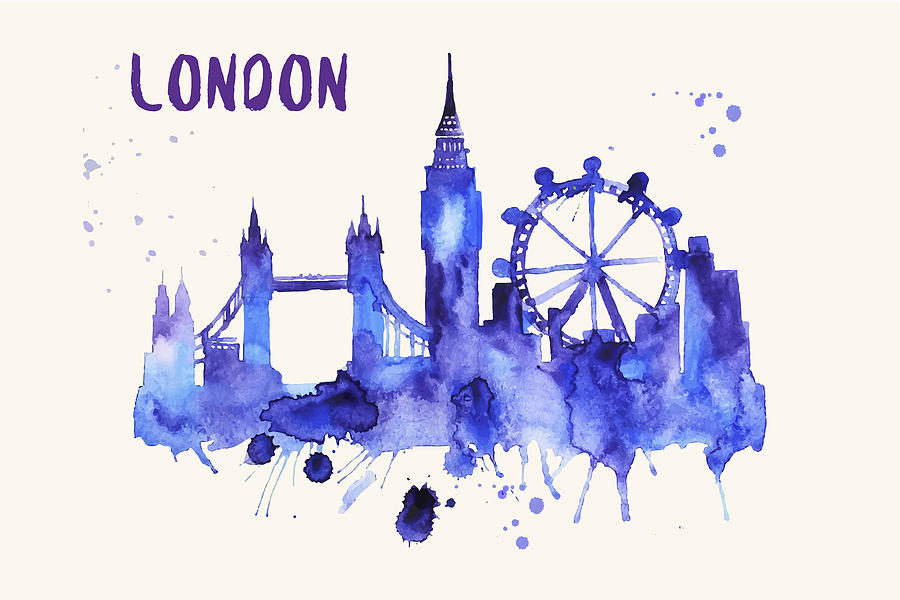 900x600 London Skyline Watercolor Poster - London Skyline Watercolor