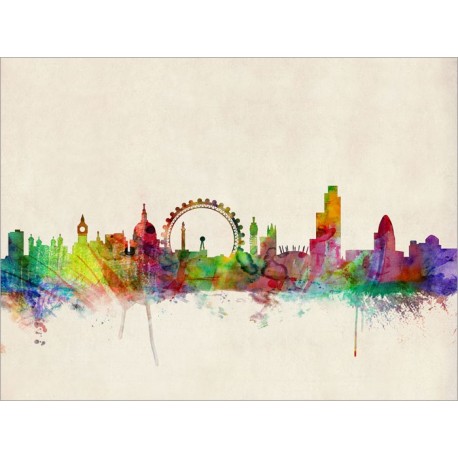 458x458 London Skyline Watercolour Art Canvas Print - London Skyline Watercolor
