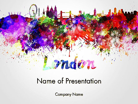 445x335 London Skyline In Watercolor Splatters Powerpoint Template - London Skyline Watercolor
