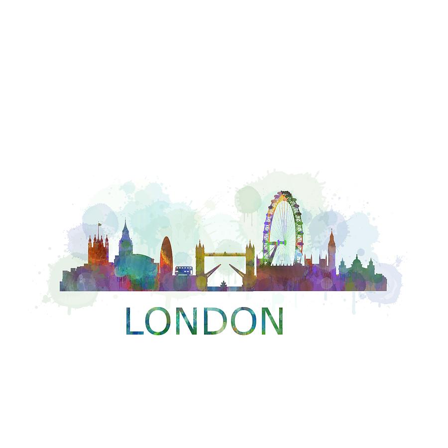 900x900 London Uk Skyline Hq Watercolor Digital Art By Hq Photo - London Skyline Watercolor