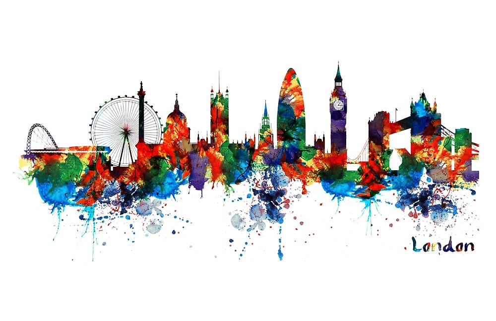1000x647 London Watercolor Skyline Silhouette By Marian Voicu Redbubble - London Skyline Watercolor