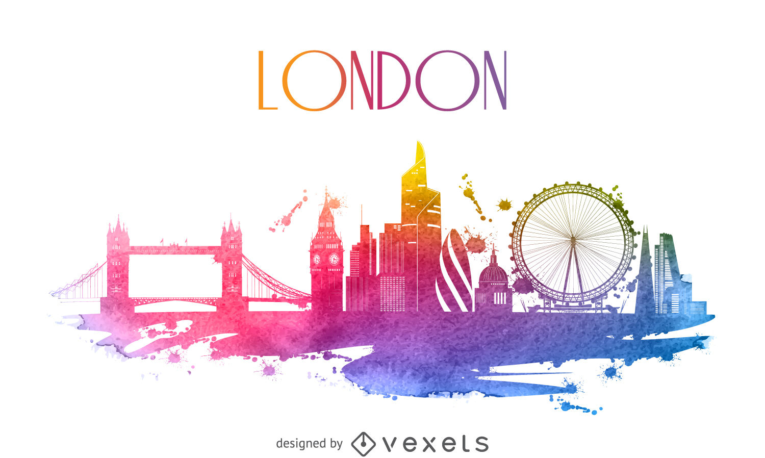 1500x898 London Watercolor Skyline Silhouette - London Skyline Watercolor
