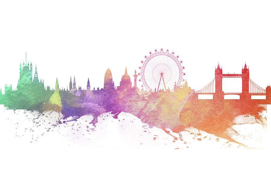 900x600 Watercolor London Skyline Digital Art By Yucel - London Skyline Watercolor