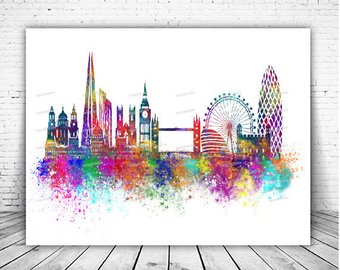 340x270 Watercolor London Skyline Etsy - London Skyline Watercolor