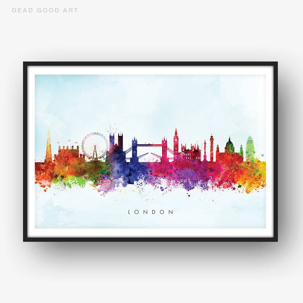 1000x1000 London Skyline, Blue Wash Watercolour Print Dead Good Art - London Skyline Watercolor