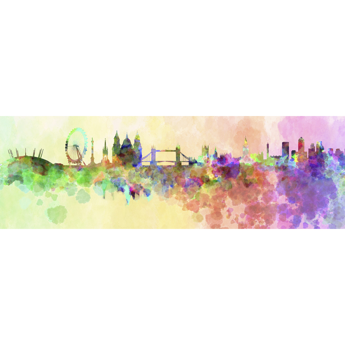 1100x1100 London Skyline, Watercolour (Long) - London Skyline Watercolor
