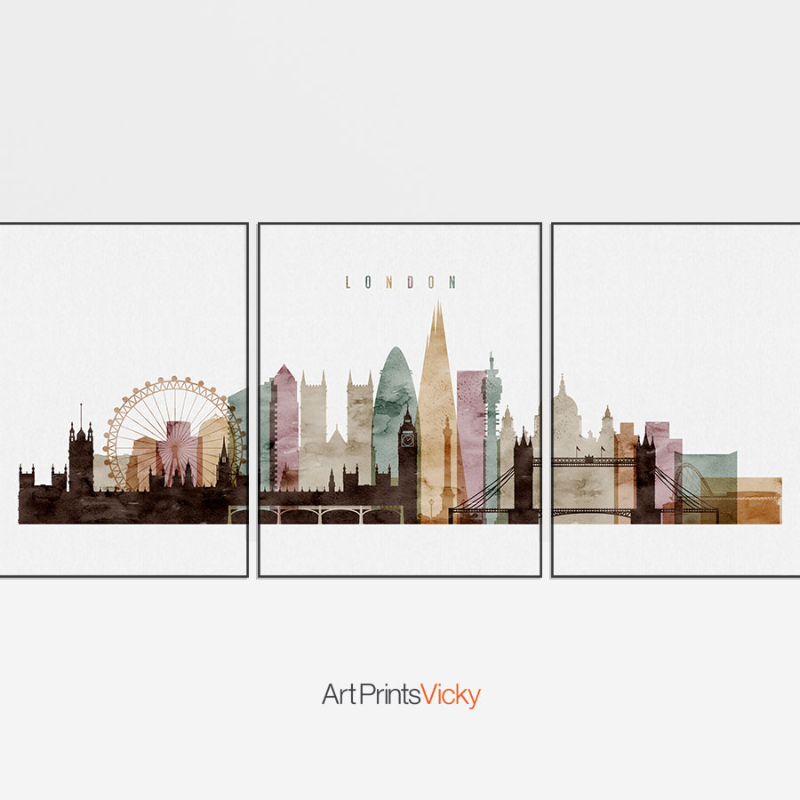 900x900 London 3 Piece Wall Art Watercolor 1 Artprintsvicky - London Watercolor