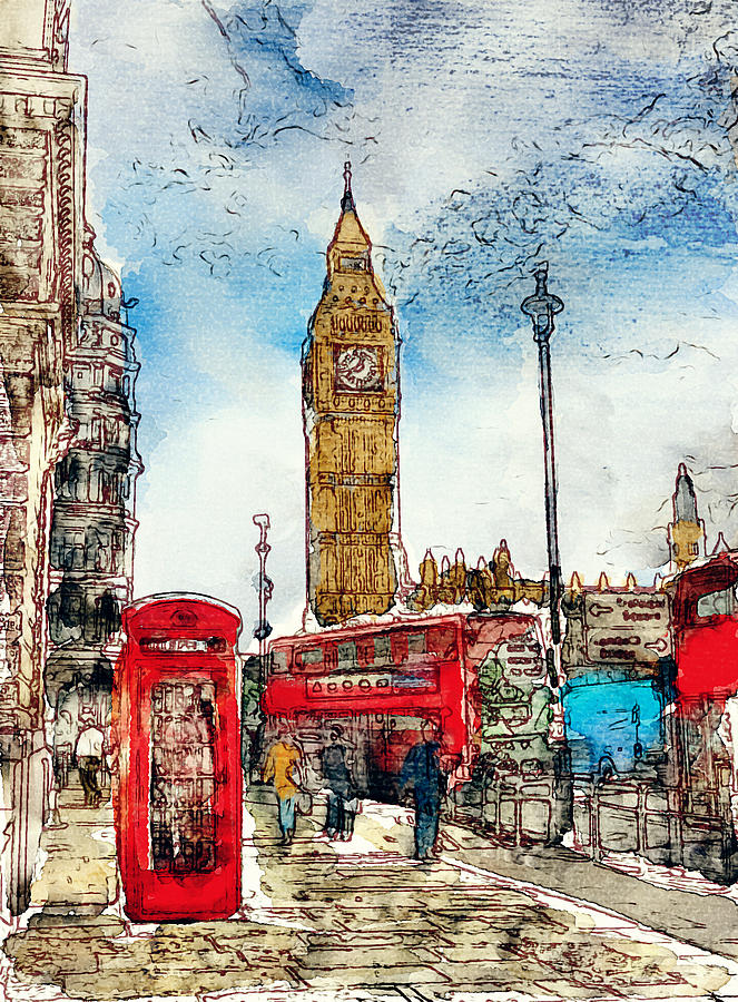 663x900 London Icons In Watercolor Photograph By Laura George - London Watercolor