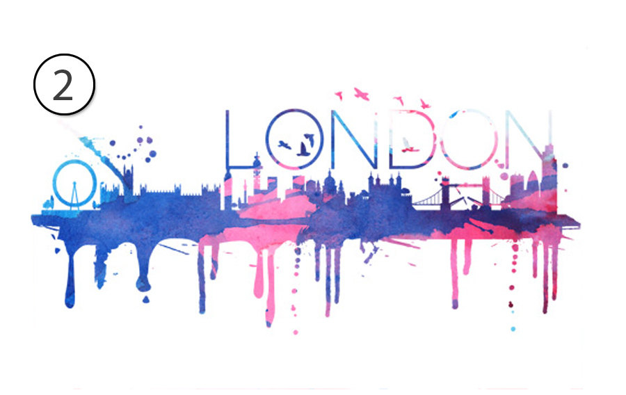 900x568 London Skyline Watercolor Wall Print Decal - London Watercolor
