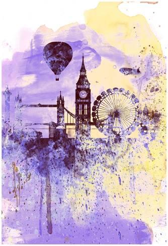 334x488 London Watercolor Skyline Posters By Naxart - London Watercolor