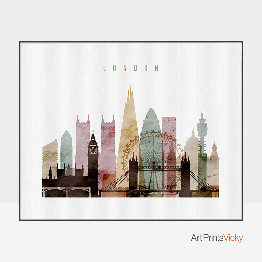 900x900 London Skyline Art Watercolor 1 Landscape Artprintsvicky - London Watercolor