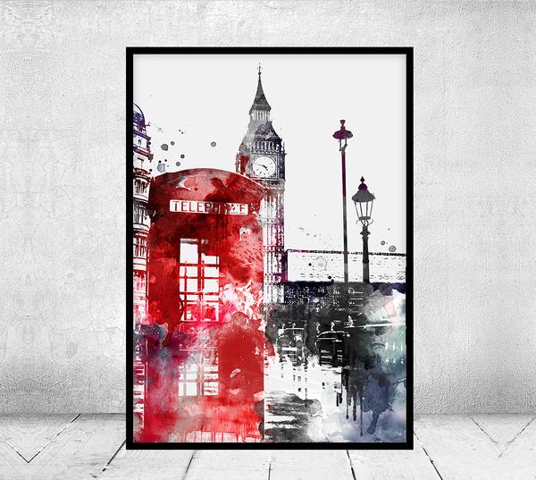 600x537 London Watercolor Print, Watercolor Poster, London Wall Art Travel - London Watercolor