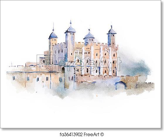 560x470 Free Art Print Of Tower Of London Watercolor Drawing, London, Uk - London Watercolor
