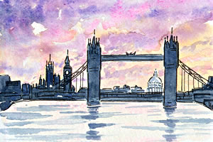 300x200 Postcards Travel With A Challenge - London Watercolor Paintings