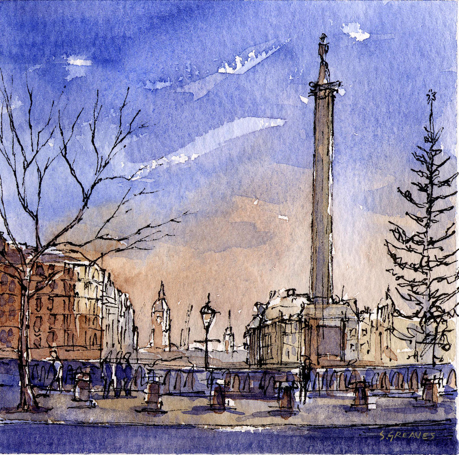 1494x1479 Trafalgar Square - London Watercolor Paintings