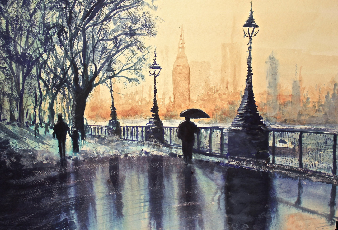 1280x874 Blue Monday - London Watercolor Paintings