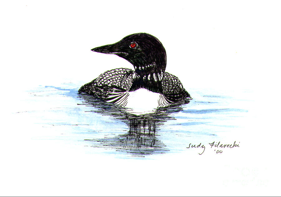 900x631 Loon Swim Judy Filarecki Watercolor Painting By Judy Filarecki - Loon Watercolor