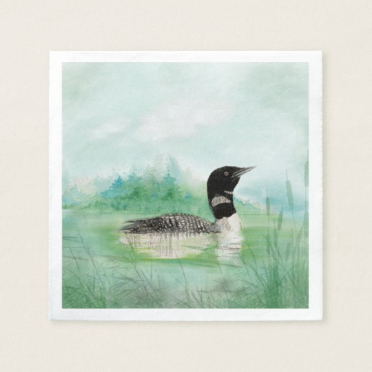 540x540 Watercolor Common Loon Bird Nature Art Paper Napkin - Loon Watercolor