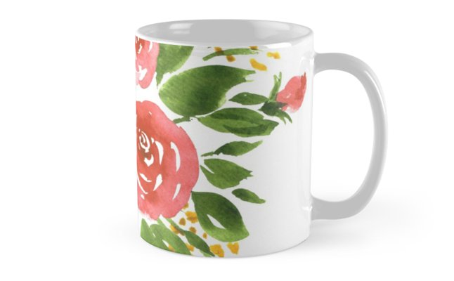 646x400 Floral Composition With Roses. Loose Watercolor Flowers Mugs By - Loose Watercolor Flowers