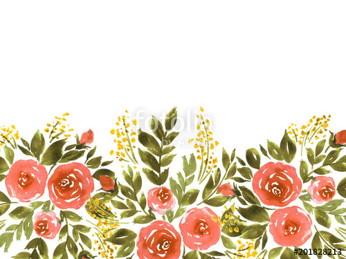 500x375 Hand Painted Watercolor Loose Flowers Template In Red And Green - Loose Watercolor Flowers