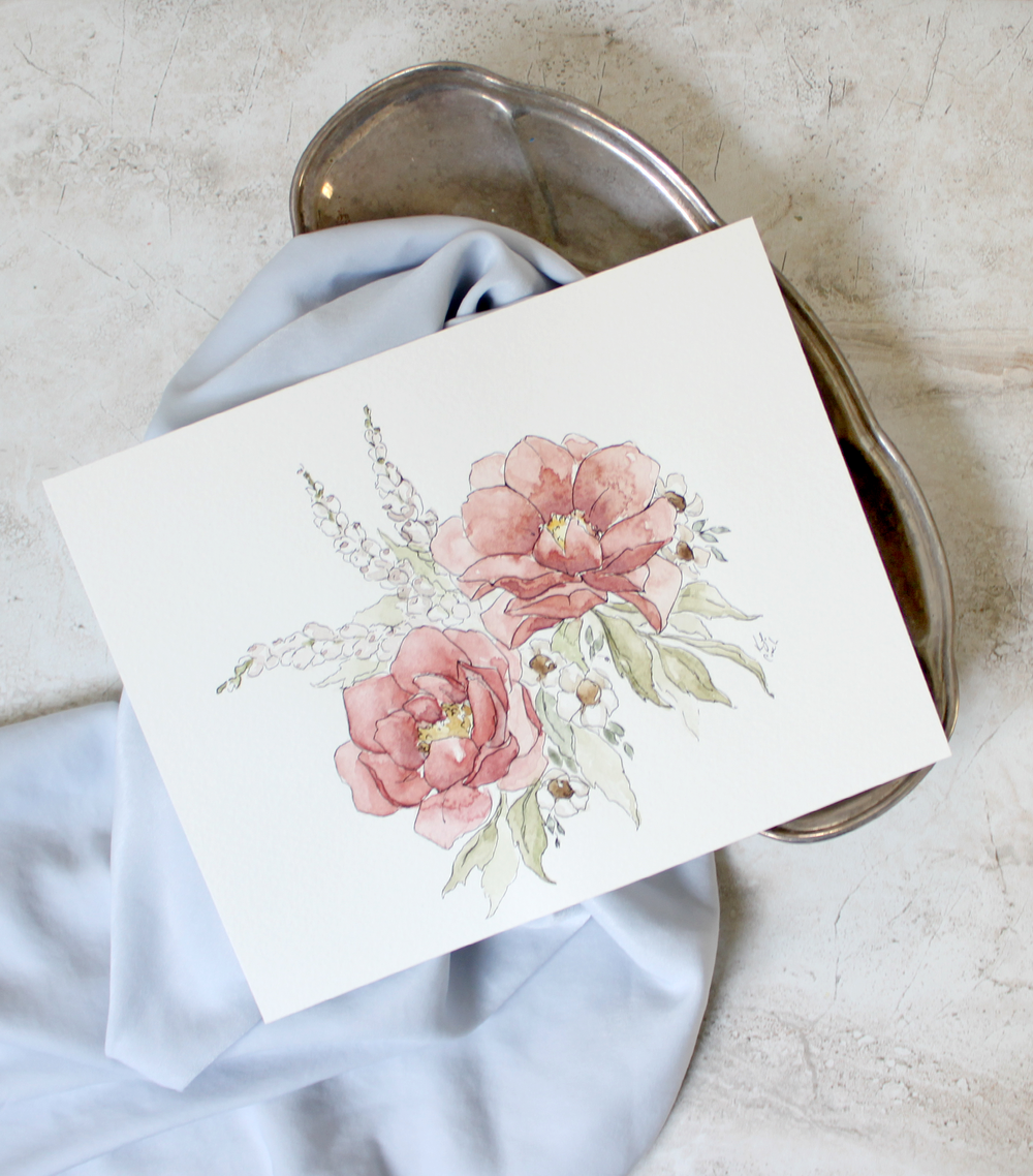 1000x1138 Loose Watercolor Flowers Original Watercolor Botanical Blushed - Loose Watercolor Flowers