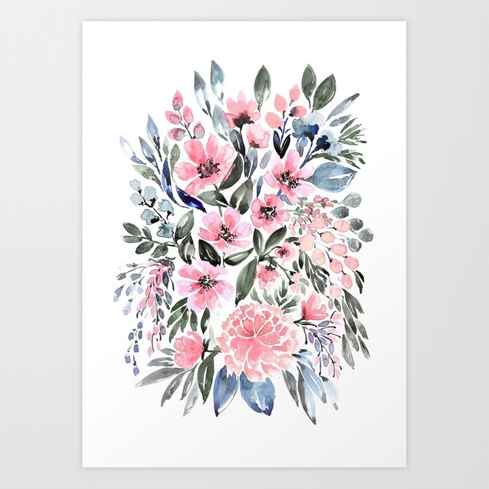 700x700 Loose Watercolor Floral Bouquet, Clara Art Print By - Loose Watercolor Flowers
