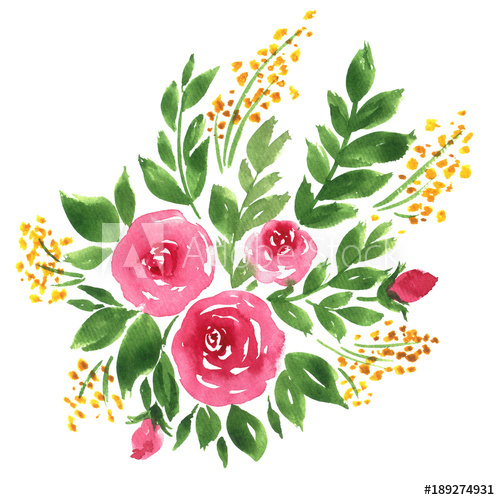 500x500 Loose Watercolor Flowers. Hand Painted Floral Composition - Loose Watercolor Flowers