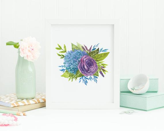 570x456 Purple Rose Painting Watercolor Bouquet Painting Loose Etsy - Loose Watercolor Flowers