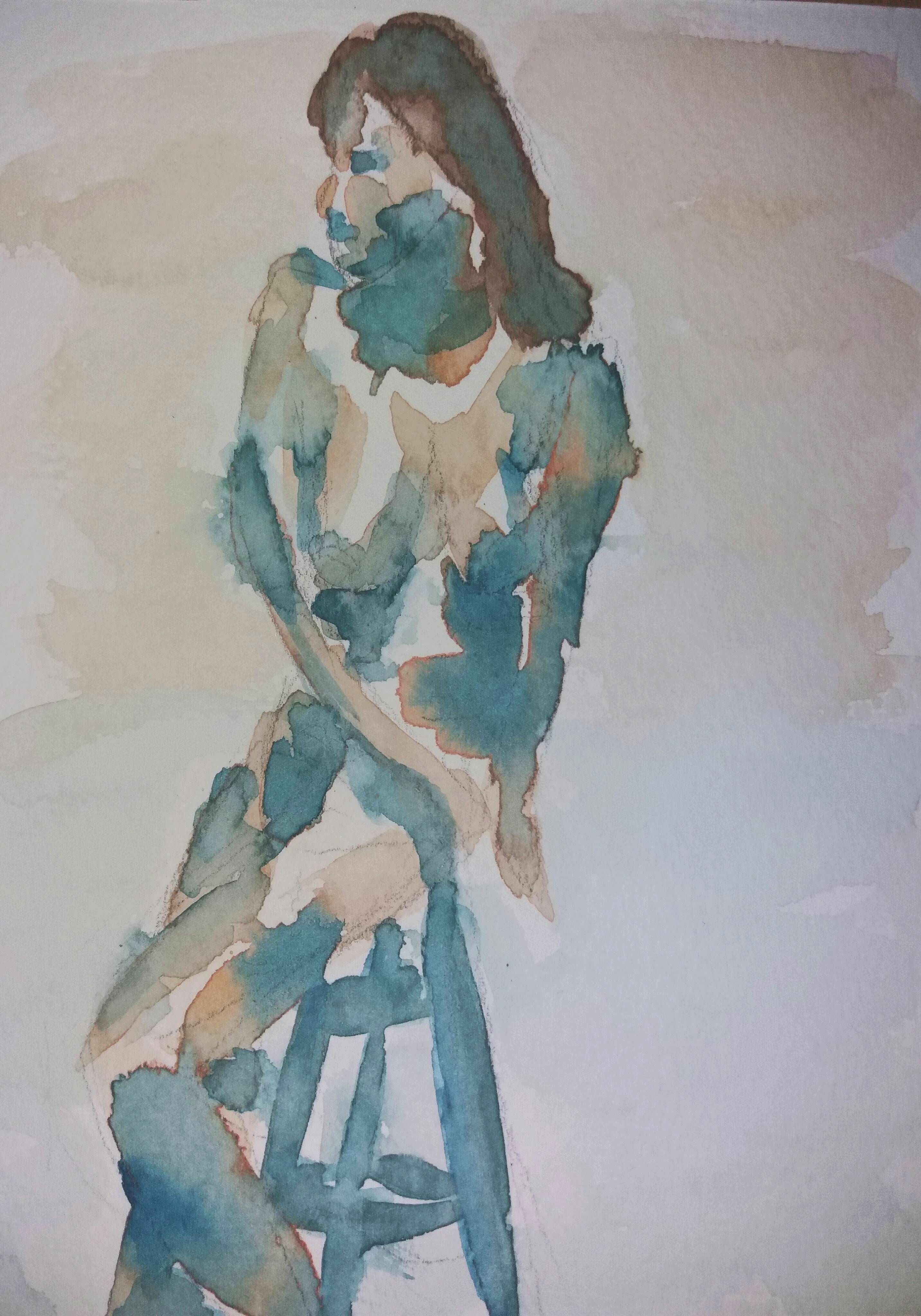 2866x4096 Sitting Women (Loose Watercolor Painting, Ccw) Watercolor - Loose Watercolor Painting