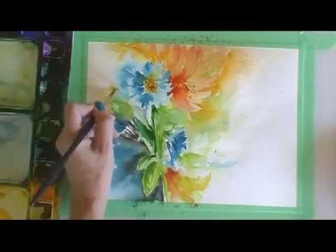 480x360 How To Paint In Watercolor Fluid Amp Loose Cornflowers Amp Lilies - Loose Watercolor Painting
