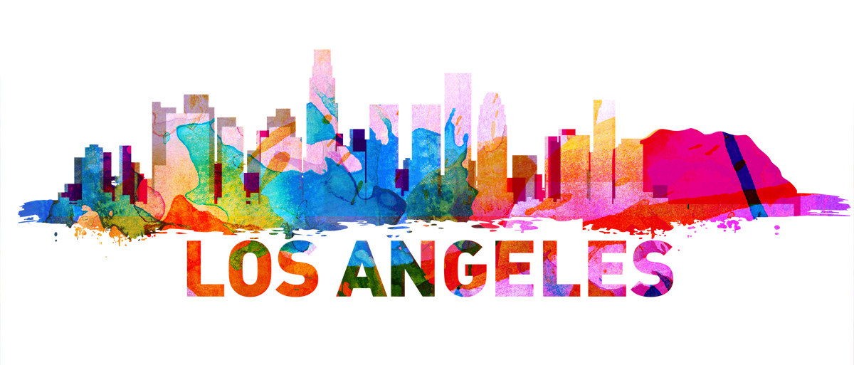 1200x513 Los Angeles Skyline Watercolor Decal Sticker Moonwallstickers - Los Angeles Watercolor