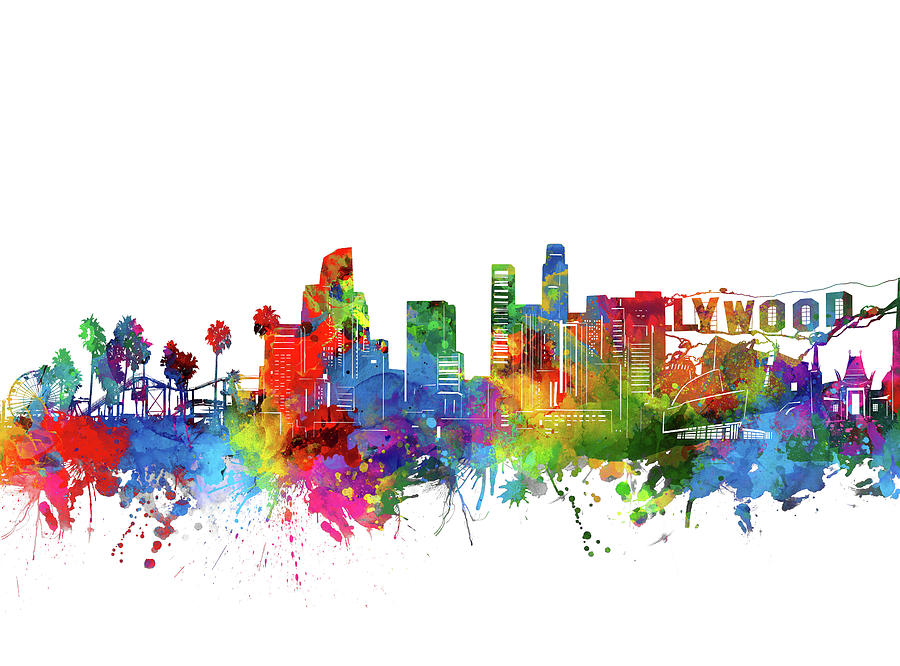 900x666 Los Angeles Skyline Watercolor Digital Art By Bekim Art - Los Angeles Watercolor