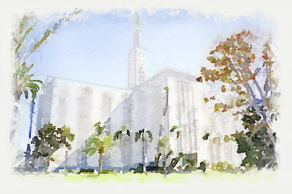 1000x667 Los Angeles Temple - Los Angeles Watercolor
