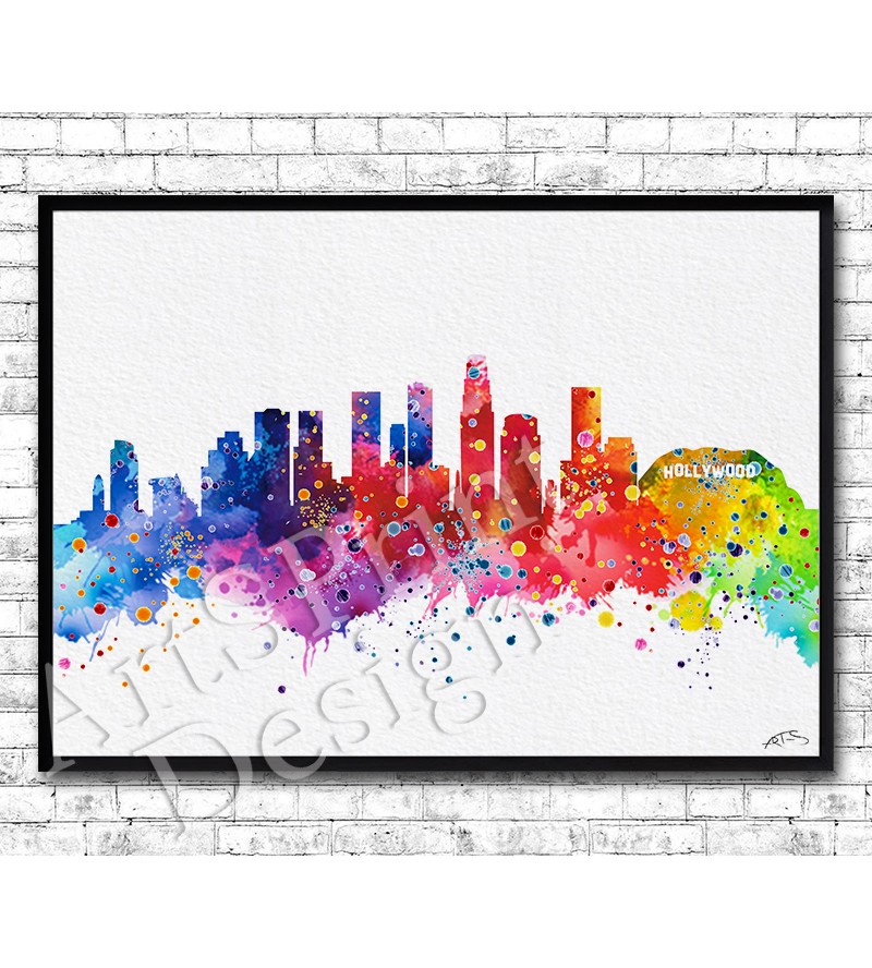 800x888 Los Angeles Watercolor Print Rainbow - Los Angeles Watercolor