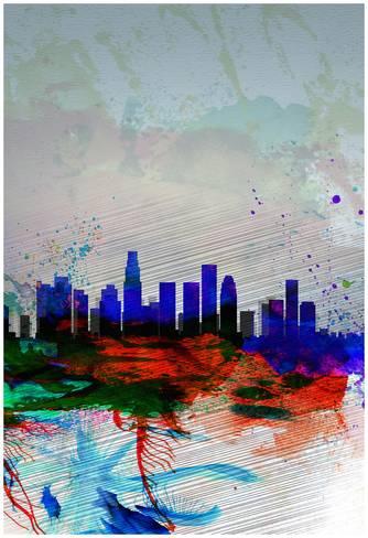 334x488 Los Angeles Watercolor Skyline 1 Prints By Naxart - Los Angeles Watercolor