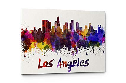 425x283 Watercolor City Splash Skyline Wall Art Canvas Print - Los Angeles Watercolor