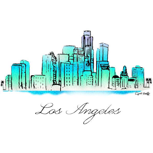 600x600 Los Angeles Watercolor Skyline La Print, Wall Art, City Art, La - Los Angeles Watercolor