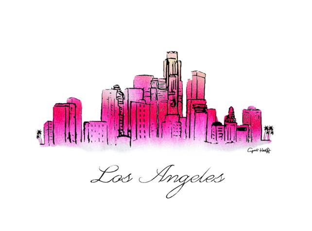 642x475 Los Angeles Watercolor Skyline La Print Wall Art City Art Etsy - Los Angeles Watercolor