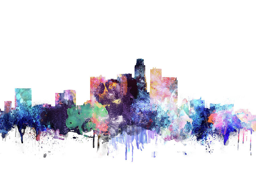900x600 Los Angeles Watercolor Skyline Painting By Dim Dom - Los Angeles Watercolor