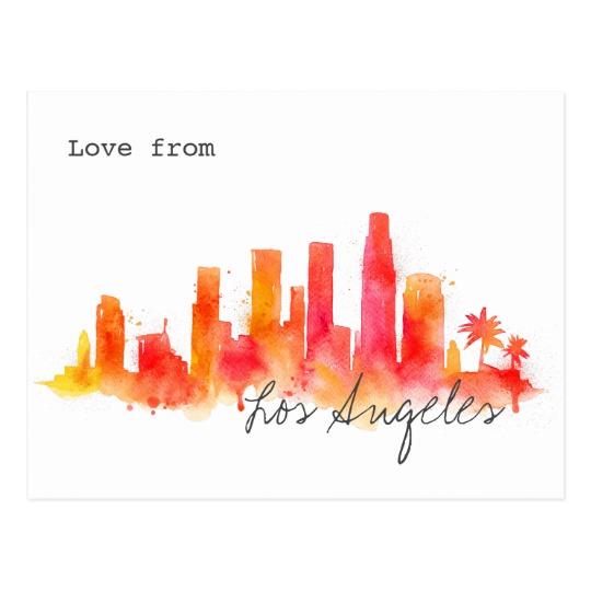 540x540 Los Angeles Watercolor Skyline Postcard - Los Angeles Watercolor