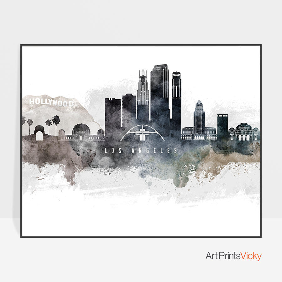 900x900 Los Angeles Art Poster Watercolor Artprintsvicky - Los Angeles Watercolor