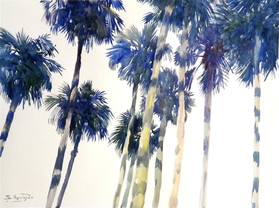 900x672 Blue Palm Trees In Los Angeles Suren Nersisyan - Los Angeles Watercolor