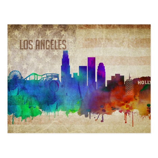 540x540 Los Angeles, Ca Watercolor City Skyline Postcard - Los Angeles Watercolor