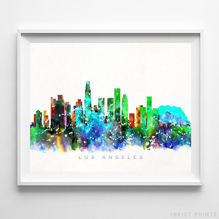 699x699 Los Angeles California Skyline Watercolor Print - Los Angeles Watercolor