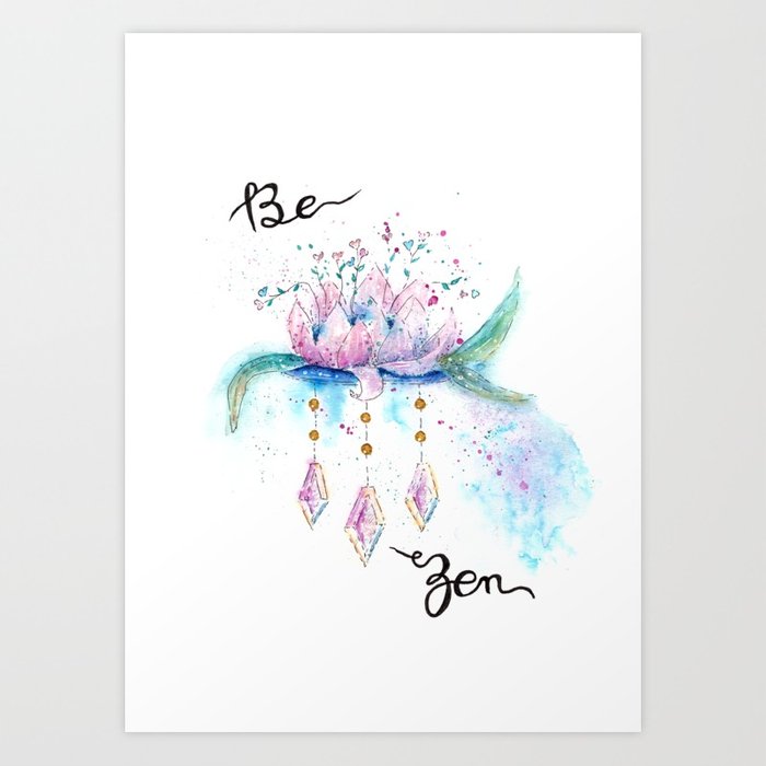 700x700 Be Zen Lotus Flower Watercolor Art Print By Aquarellesdemariastore - Lotus Flower Watercolor