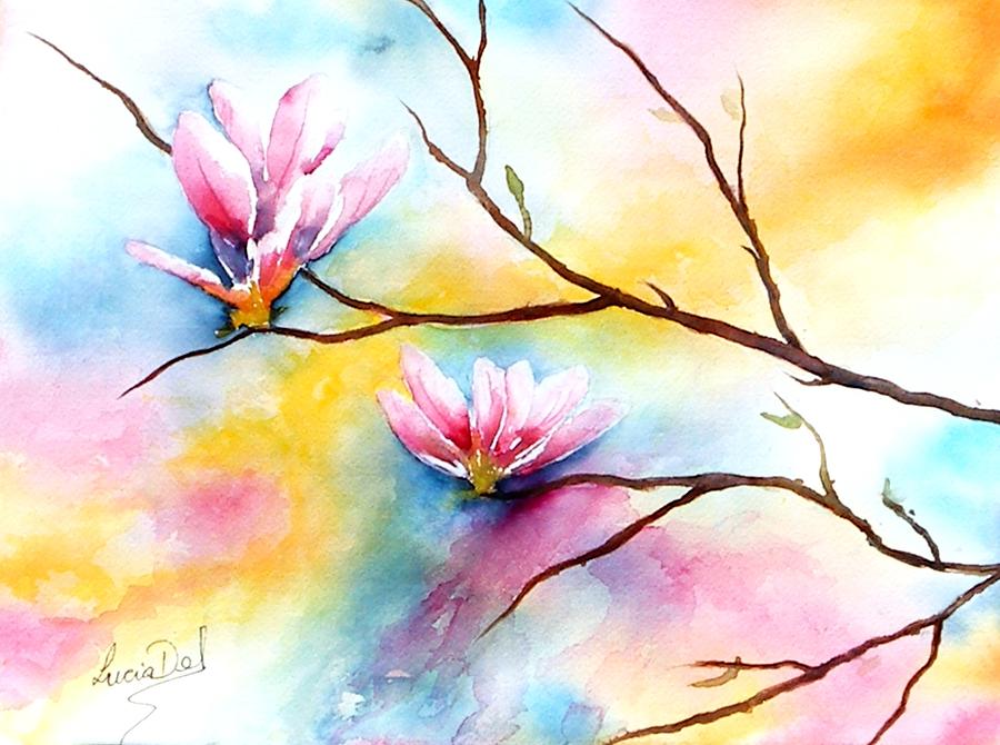 900x670 Oriental Lotus Painting By Lucia Del - Lotus Watercolor