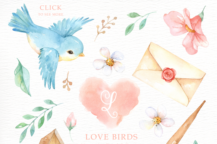 720x479 Love Birds Watercolor Cliparts By Everysunsun - Love Birds Watercolor